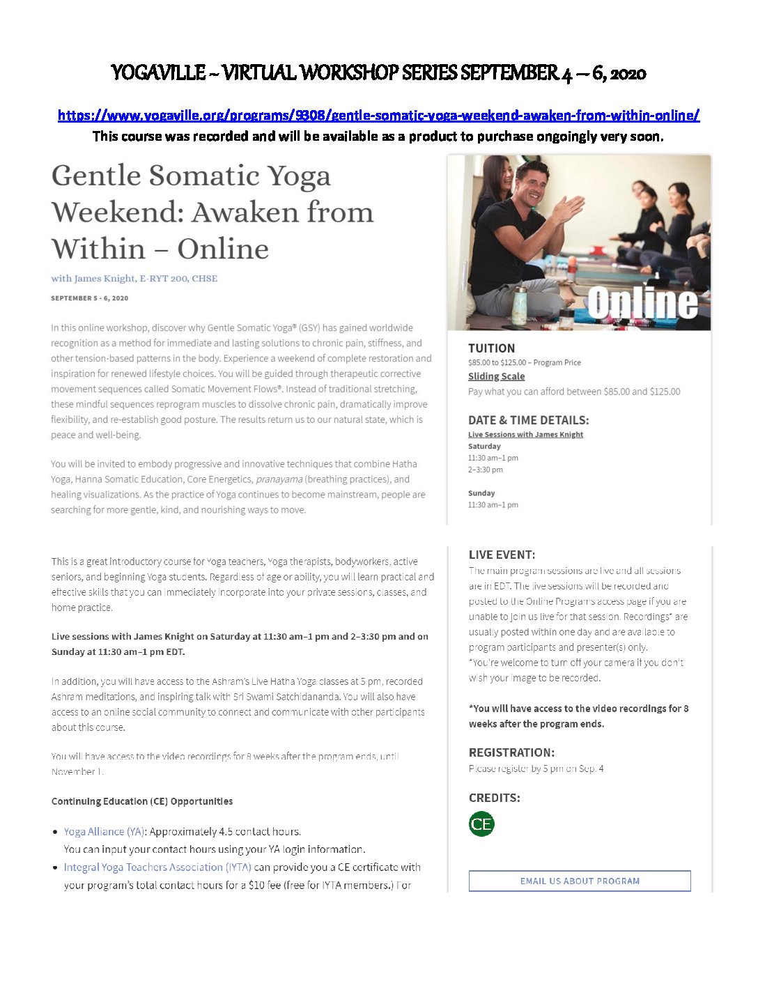Yogaville Virtual workshop series 2020 for website press page